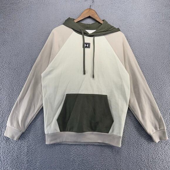 Under Armour Sweatshirt Men's medium Tan Cream Green Hoodie Pullover Two Tone - Picture 1 of 10